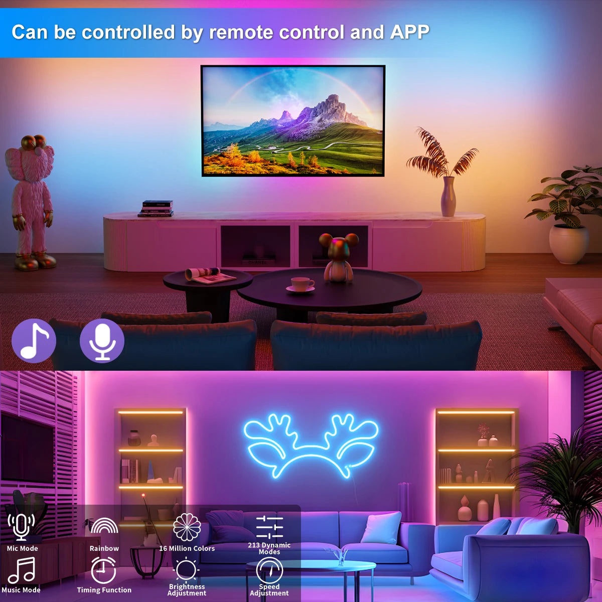 RGB Neon Lights With Bluetooth Remote Control