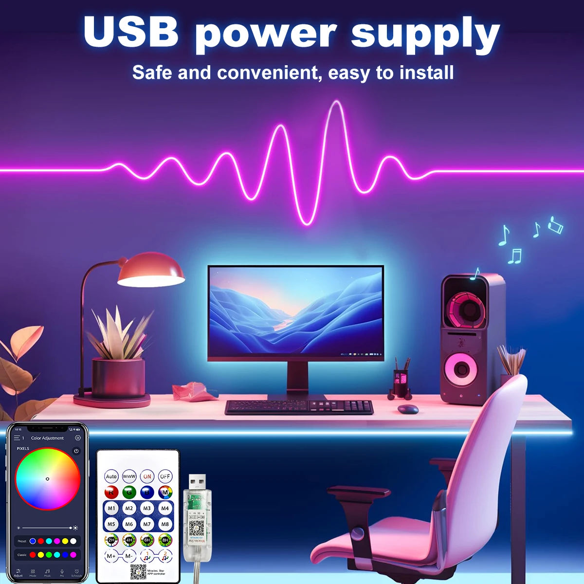 RGB Neon Lights With Bluetooth Remote Control