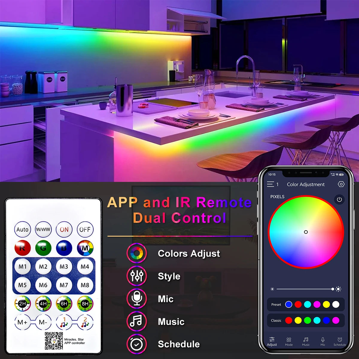 RGB Neon Lights With Bluetooth Remote Control