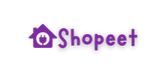 Shopeet logo with a purple house icon on a white background